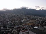 Ecuador Quito 07-03 Old Quito Cafe Mosaico View Of Old Quito And The Basilica The view from Cafe Mosaico is excellent. Here is a view of Old Quito looking across the valley with the twin towers of the Baslica del Voto Nacional on the far right.